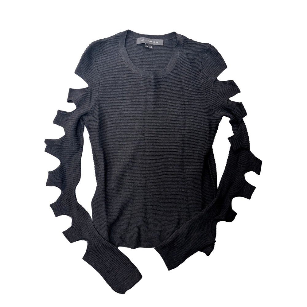 Skull Cashmere Tyrone Slash XS Black Pullover‎ Cutout Sleeve Knit Top Sweater - Picture 3 of 8